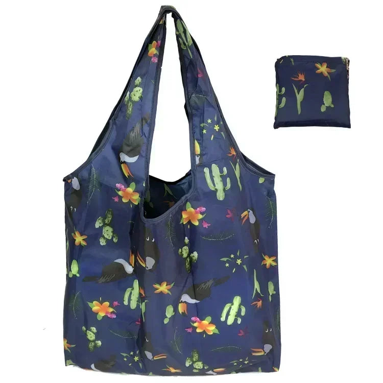 Fashion Printing Foldable Eco-Friendly Shopping Bag Tote Folding Pouch Handbags Reusable Large-capacity for Travel Grocery Bag