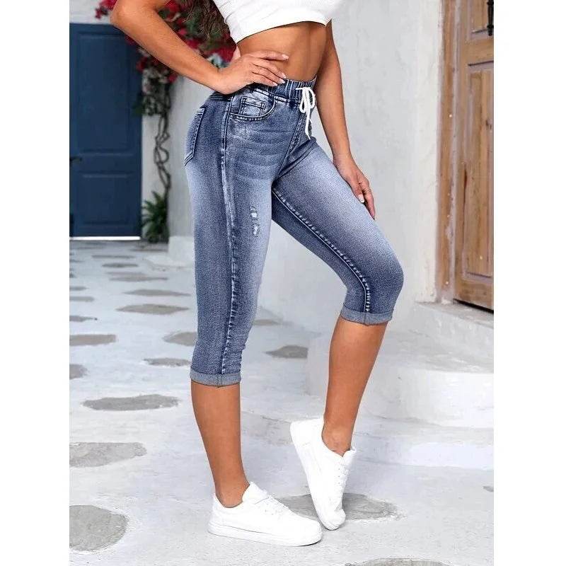 Women Ripped Knee Length Jeans - P12 Hub Europe
