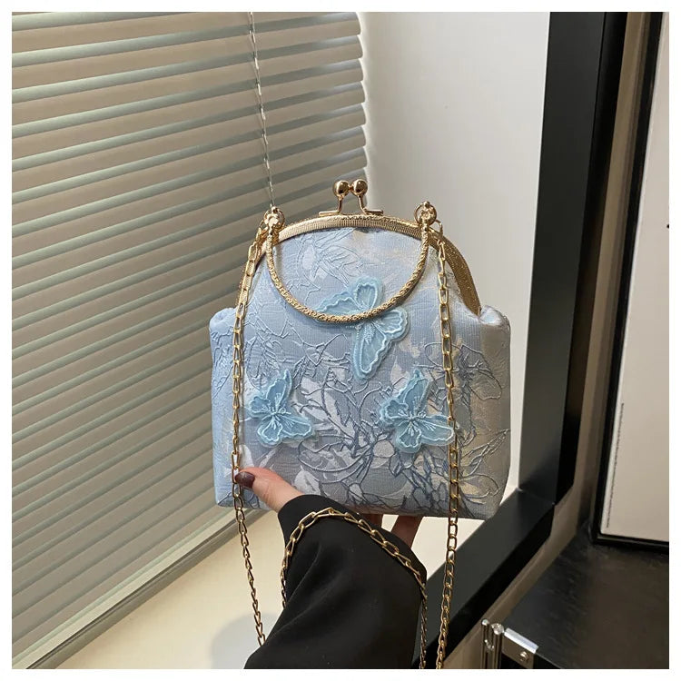 Chinese Style Butterfly Embroidery Women's Shoulder Bags Dinner Party Ladies Chain Crossbody Bag Elegant Simple Female Handbags