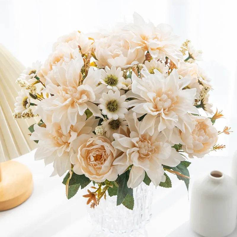 1Pc Hot sale Artificial Flower Silk Dahlia Rose daisy Christmas Home Decoration Bonsai Room Wedding Bridal Bouquet Party Diy box - P12 Hub Europe
