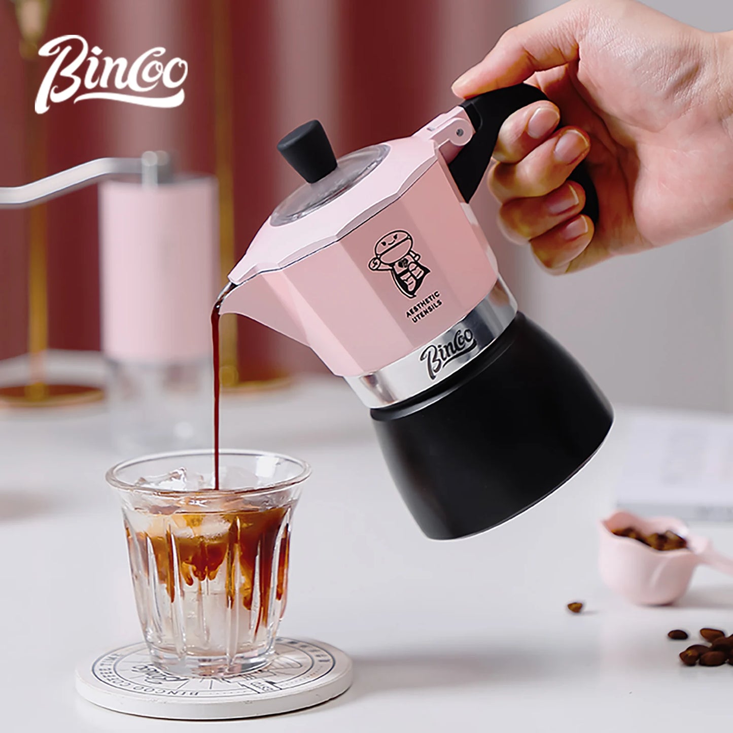Bincoo Double valve Moka Pot Electric Stove Set Coffee Pot Household Italian Espresso Machine Mocha Pot Barista Accessories 220V