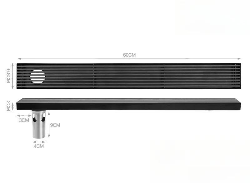 Long black floor drain stainless steel extended floor drain shower room outdoor large displacement drainage long