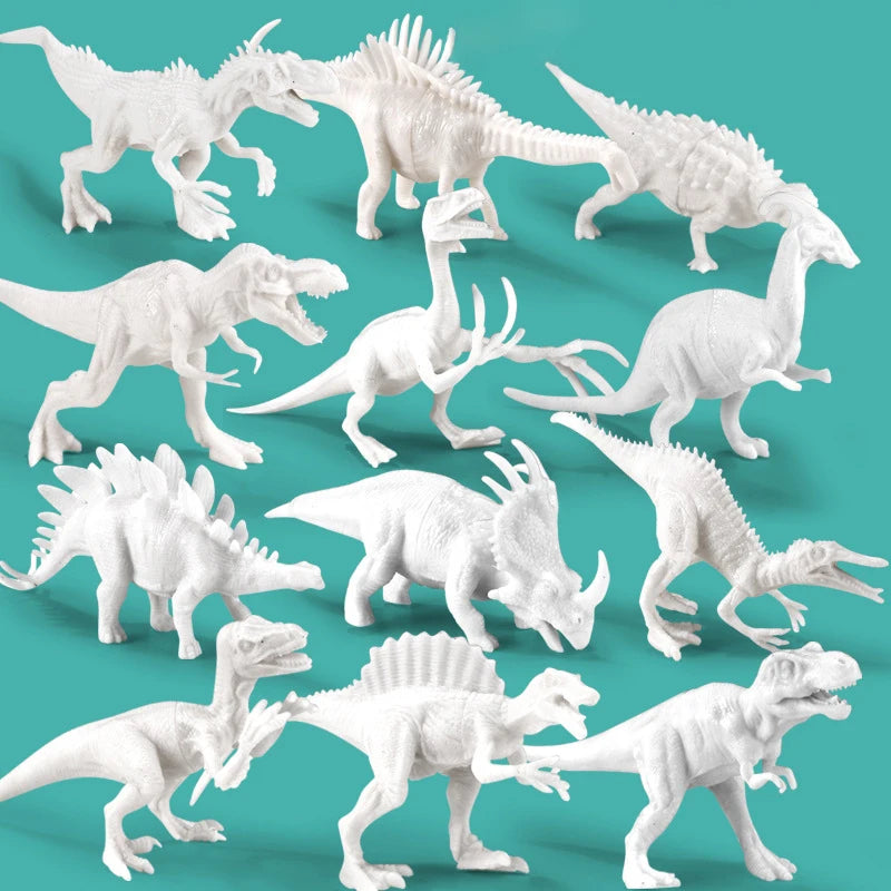 6pcs/8pcs, DIY Coloring Dinosaur Toys, Graffiti White Model Paintable Toy, Children's Creative Fill-in-the-Blank Puzzle Toy Gift