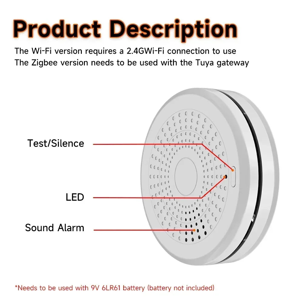 Tuya WiFi 2 In 1 Version Carbon Monoxide Gas Detector Smoke Fire Sound Alarm Sensor Smart CO & Smoke Detector Smart Life APP