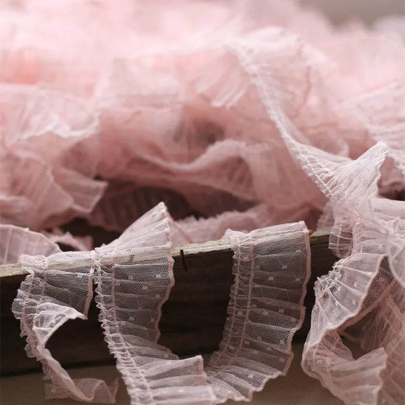 2024 Folds Ruffled Spotted Lace DIY Children's Dress Skirt Cuffs Hem Sewing Decoration Home Textile Pillow Storage Basket Trim - P12 Hub Europe