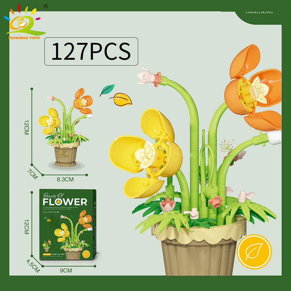 HUIQIBAO MOC Eternal Bouquet Micro Building Blocks Flower Model DIY Home Desk Plant Decoration Assemble Brick Toy For Children