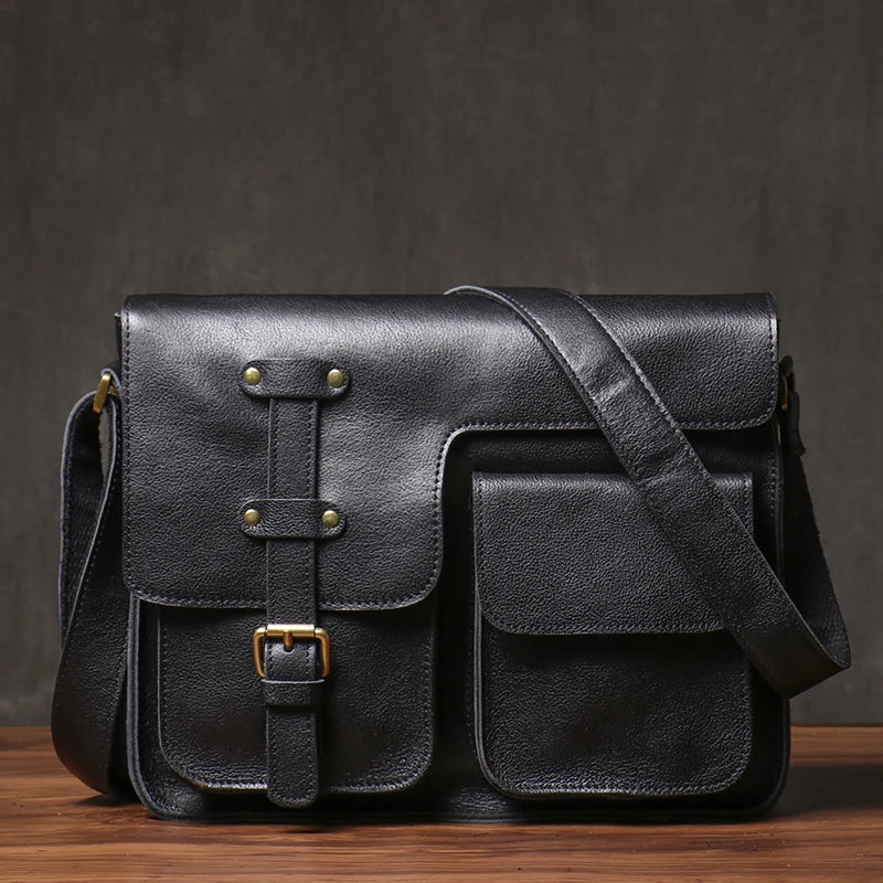 GURO Vintage Deluxe Leather Messenger Bag High Quality Crazy Horse Cowhide Shoulder Sling Bag Weekend Crossbody For 12 Inch Ipad
