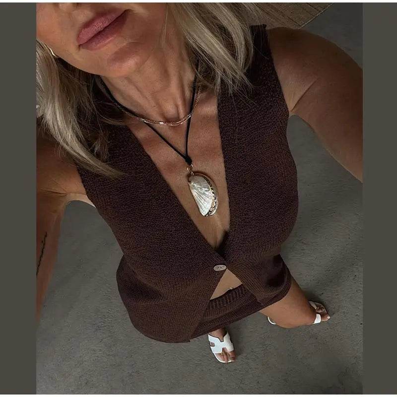 V-Neck Knit Vest Skirt Set - P12 Hub Europe