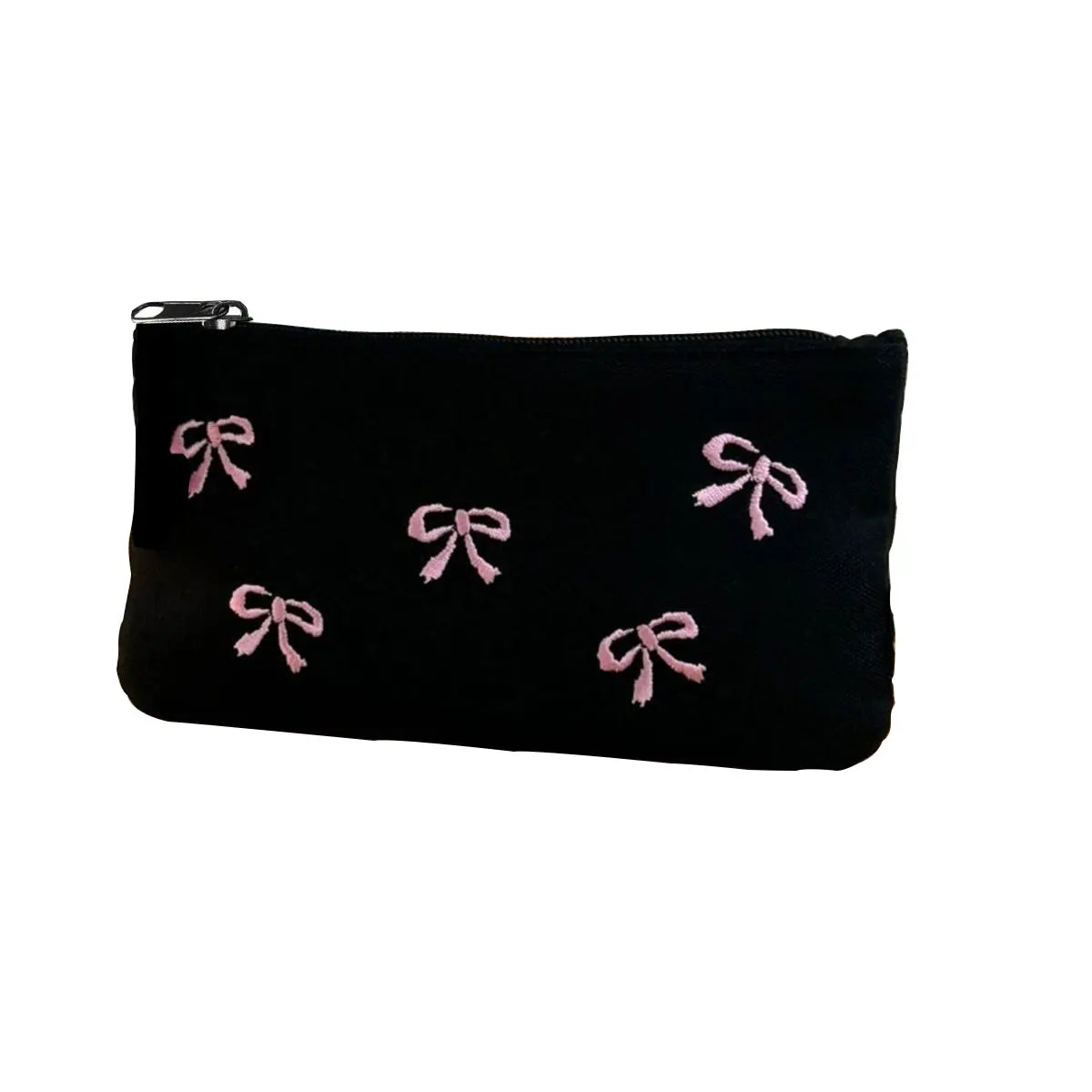 Black bow embroidery pen bag High appearance level Cosmetic storage bag Simple ins cosmetic bag 1 pack (zipper direction random)