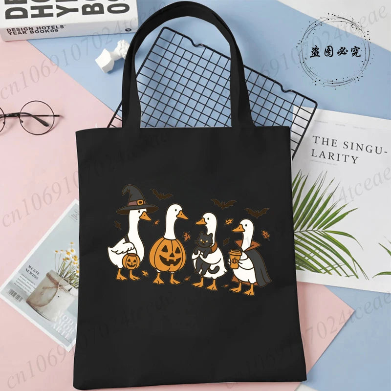 Funny Halloween Goose Wome's Tote Bags Reusable Handbag Shopping Totes Just A Spooky Goose Casual Fashion Shoulder Shopping Bag