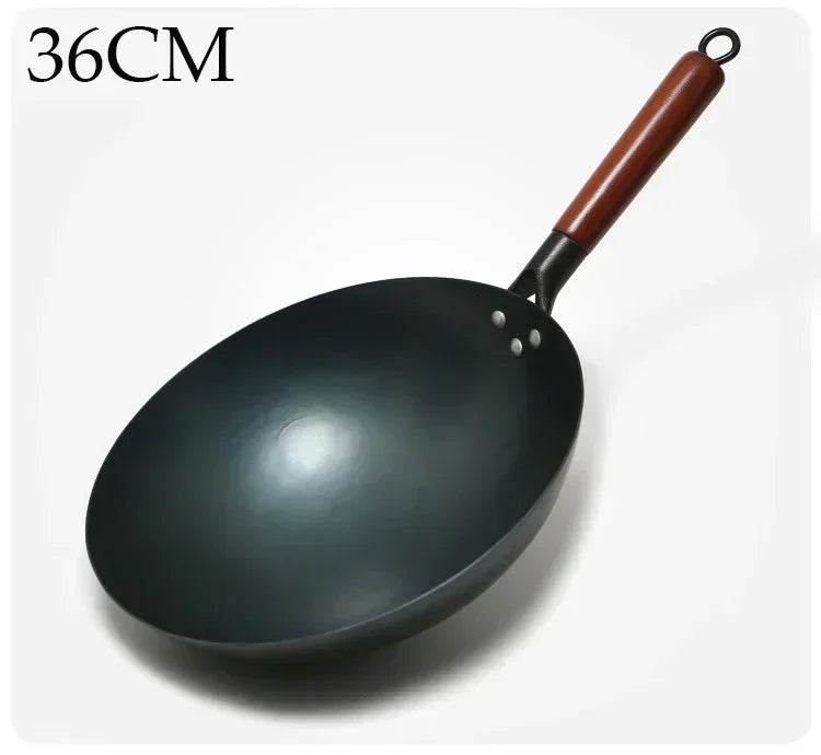 2024 New Chinese Traditional Iron Wok Handmade Large Wok&Wooden Handle Non-stick Wok Gas Cooker Pan Kitchen Cookware Iron Pot - P12 Hub Europe