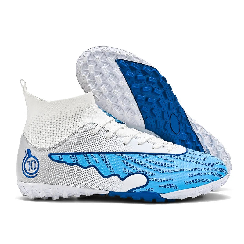 Mens Soccer Cleats Outdoor Lightweight High-Top Training Boots, Professional Athletic Long Spikes and TF Ground Football Shoes