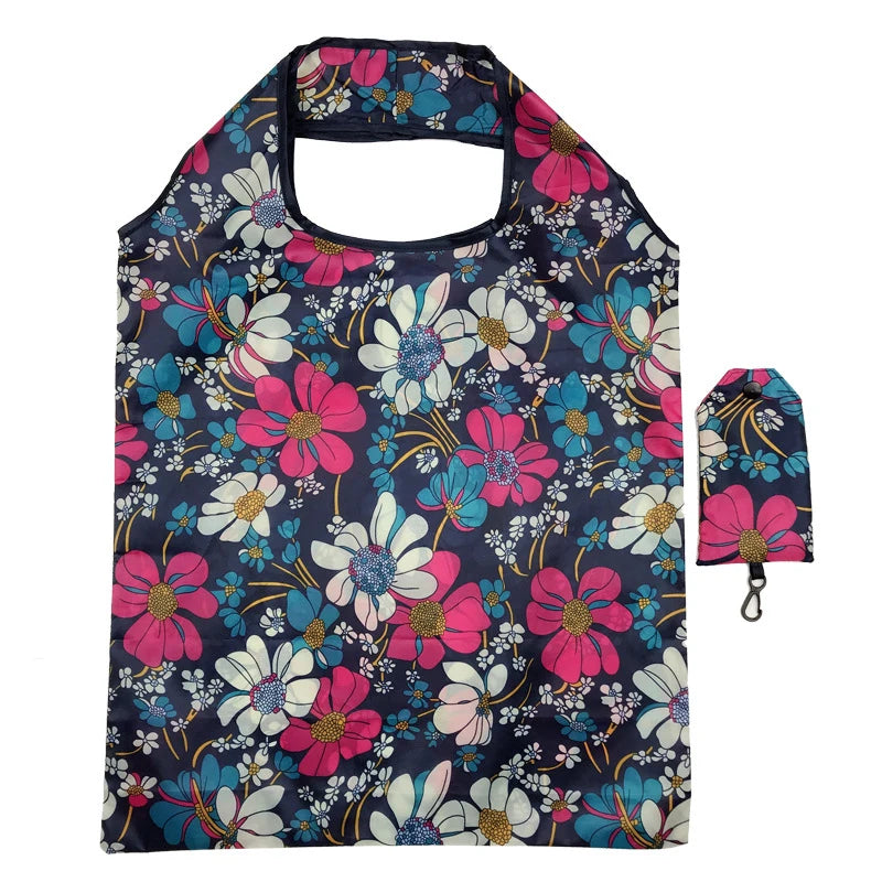 Fashion Printing Foldable Eco-Friendly Shopping Bag Tote Folding Pouch Handbags Convenient Large-Capacity For Travel Grocery Bag