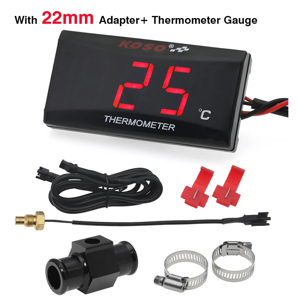 0~120°C Motorcycle LCD Digital Temperature Meter for KOSO Cylinder with Sensor Adapter Universal Water Temp Gauges for Racing