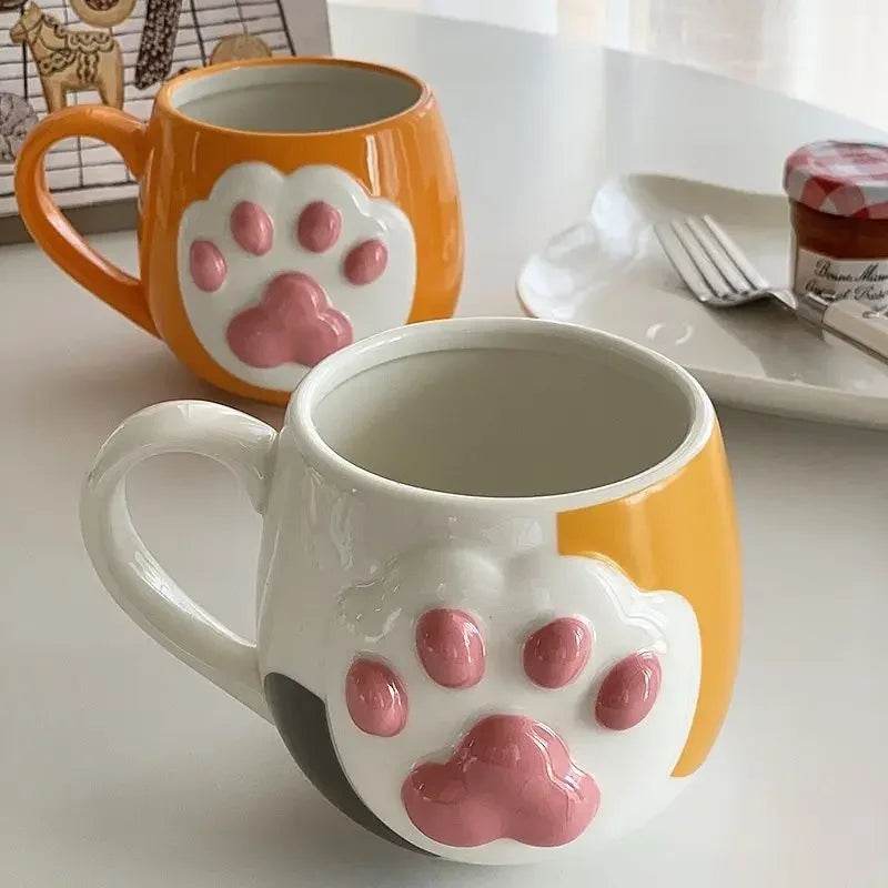3D Relief Cat Paw Ceramic Mug Japanese Cartoon Cute Couple Cup Gift Korean Hand Drawn Retro Style Birthday Christmas Gifts - P12 Hub Europe