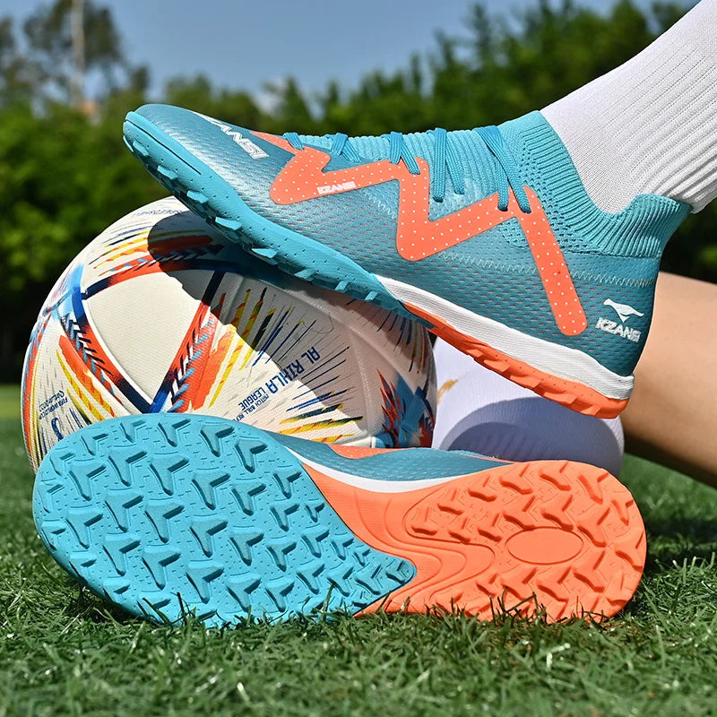 Original Brand Blue Men's Professional Soccer Cleats Turf Non-slip Football Shoes for Men Lace-up Low Cut Soccer Sneakers Male