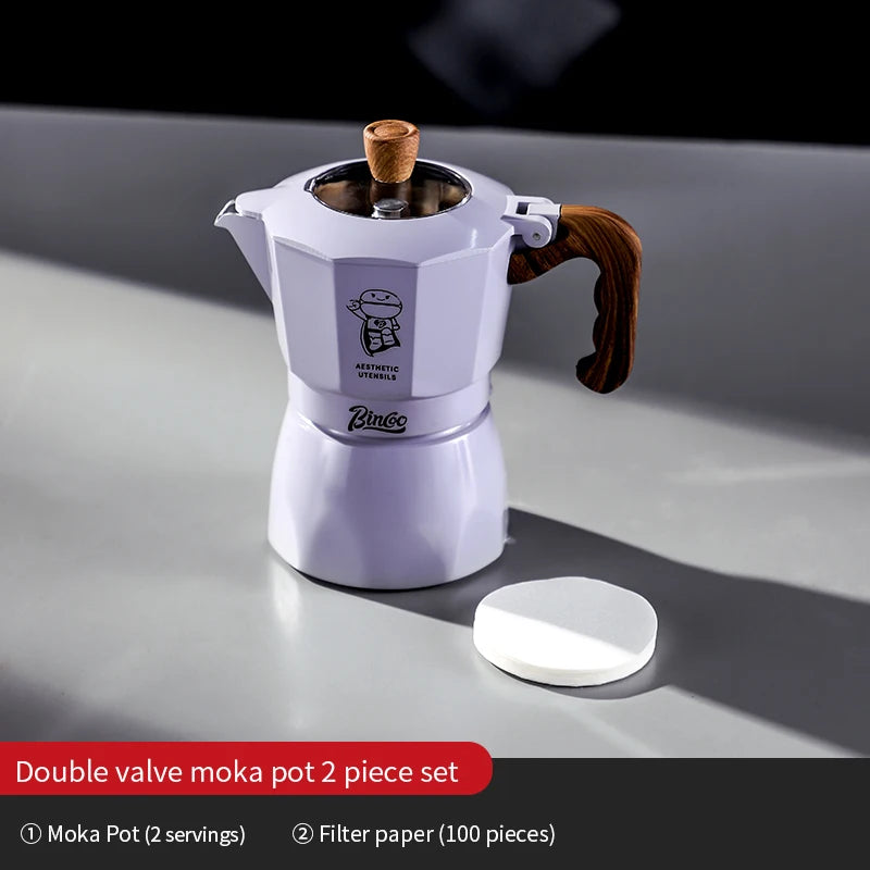 Bincoo Double Valve Moka Pot Espresso Latte Brewing Coffee Extraction Pot Electric Stove Heating 220V Home Barista Accessories