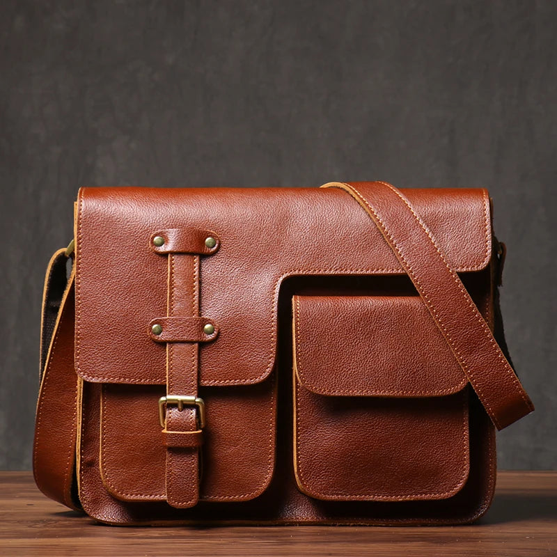 GURO Vintage Deluxe Leather Messenger Bag High Quality Crazy Horse Cowhide Shoulder Sling Bag Weekend Crossbody For 12 Inch Ipad