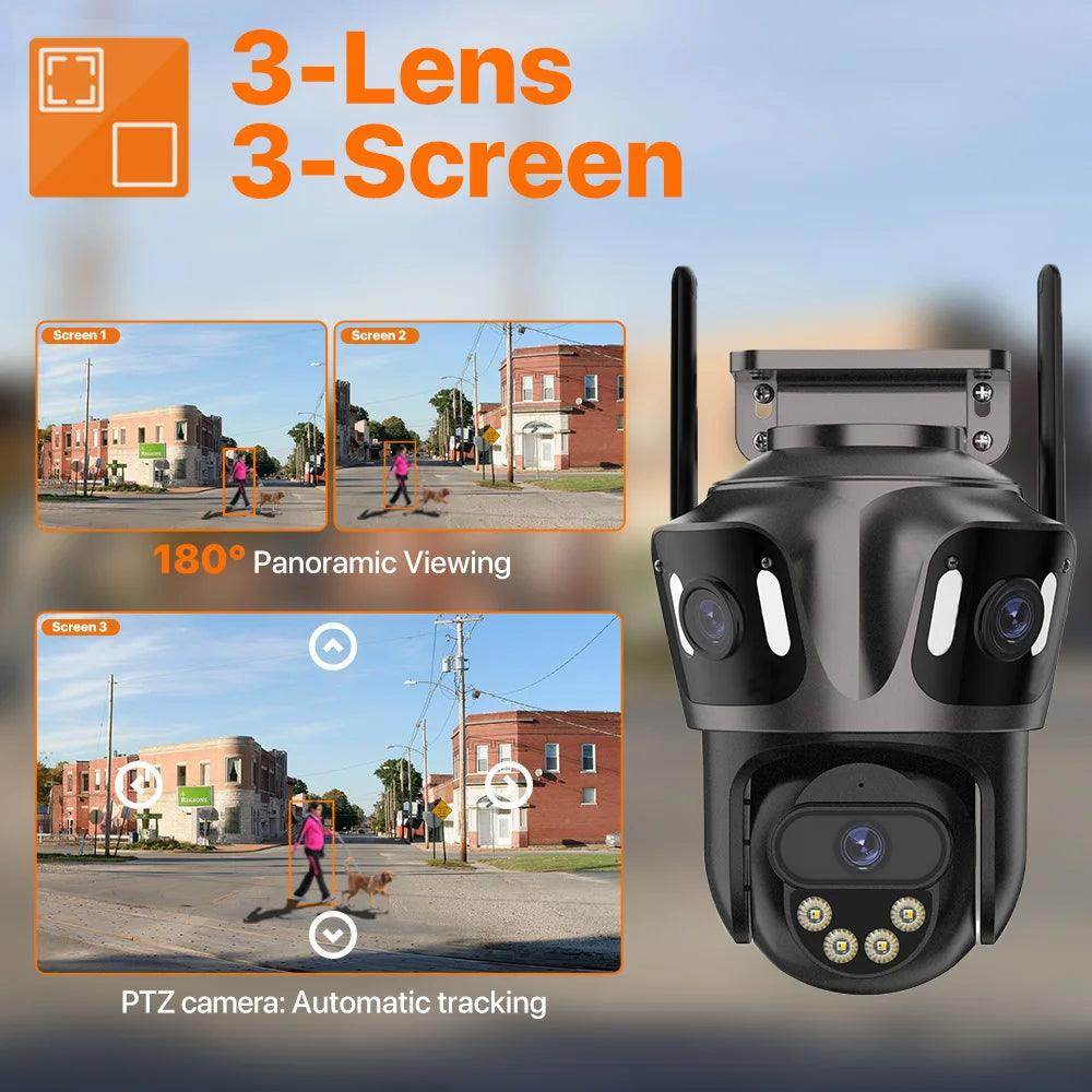 Outdoor Camera 4K 8MP 3-Lens Outdoor Cam | AI Track, PTZ, Color Night - P12 Hub Europe