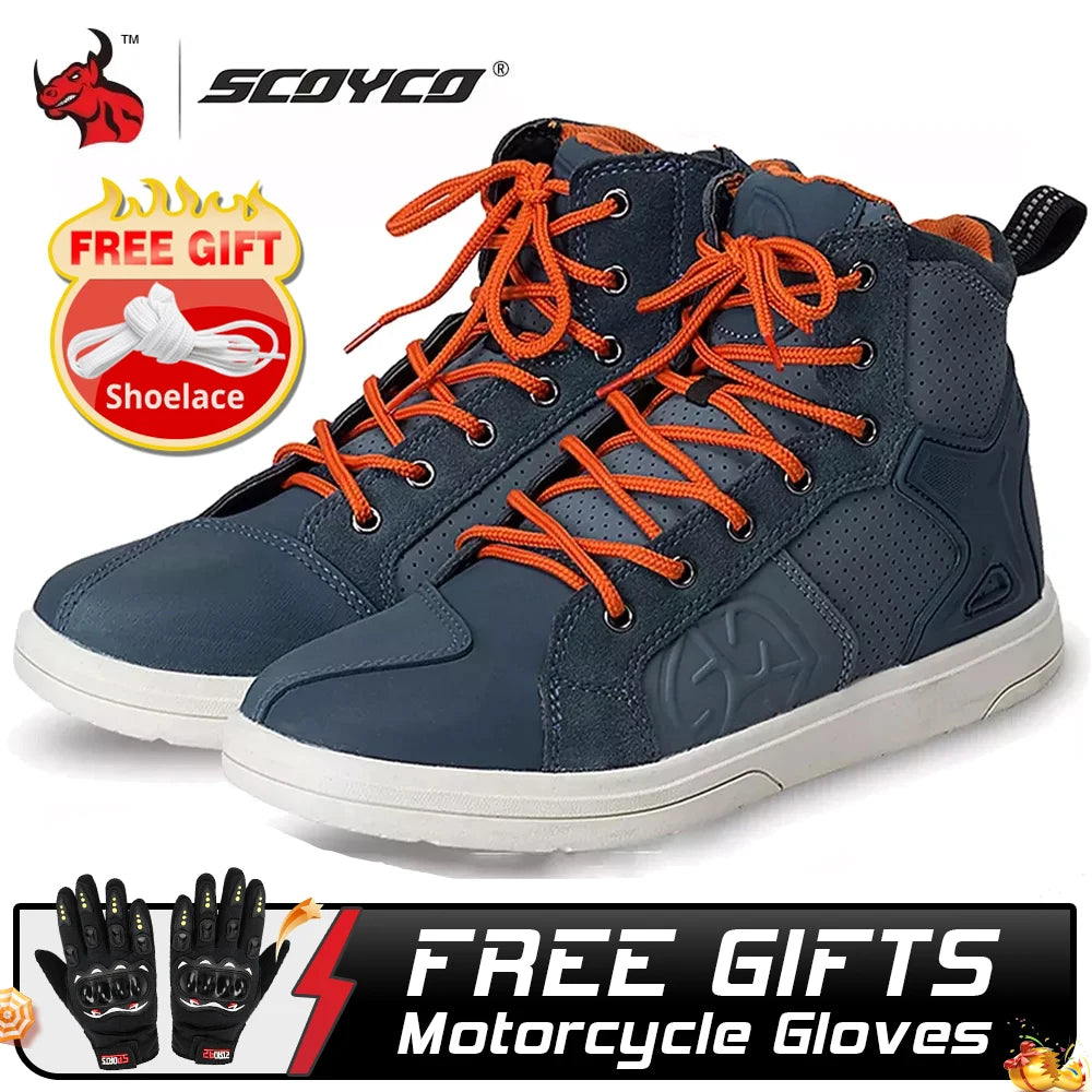 SCOYCO Motorcycle Boots Botas Moto Microfiber Leather Motocross Off-Road Racing Boots Motorbike Riding Shoes Men Moto Boots