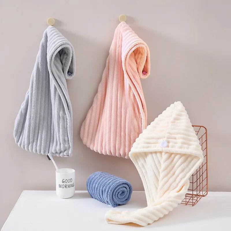 1Pcs Microfiber Quick-dry Hair Towel Cap with Button Super Absorption Bath Hat Fast Drying Hair Drying Wrap Hat Towel for Women - P12 Hub Europe