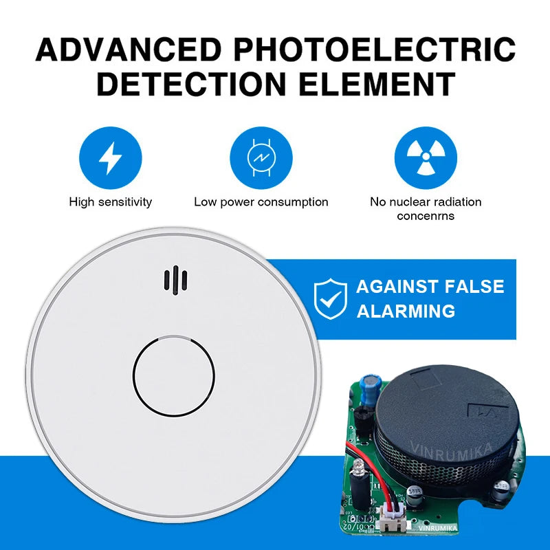 Super Thin WiFi Tuya Smart Smoke Detector Built-in 10 Year Battery Home Safety Parlor Child Room Shop Fire Sound Alarm Sensor