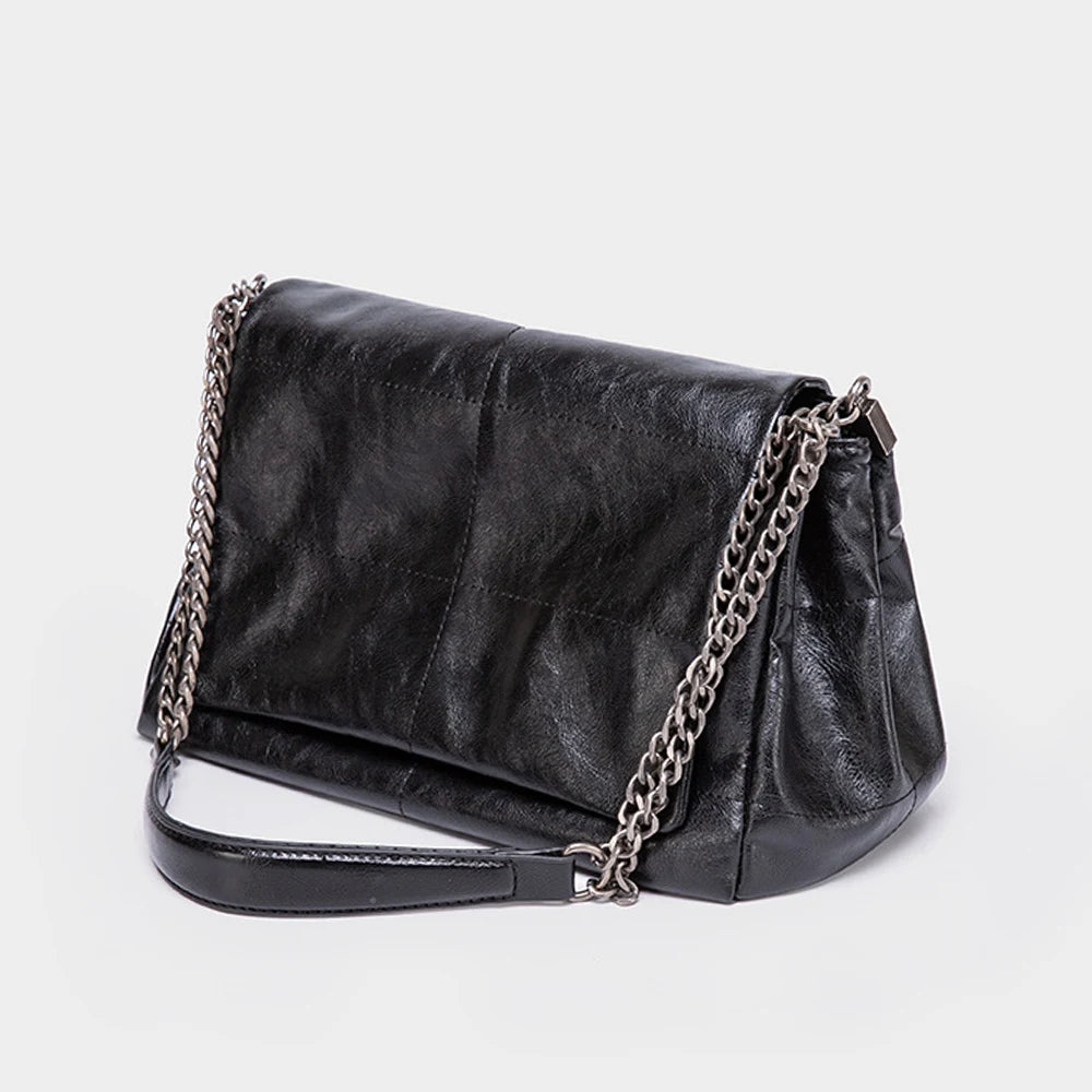 Zency Noble Temperament Small Chain Flap Bag Women Shoulder Bag Soft Leather Fashion Black Purse Underarm Handbag 2024 Trendy