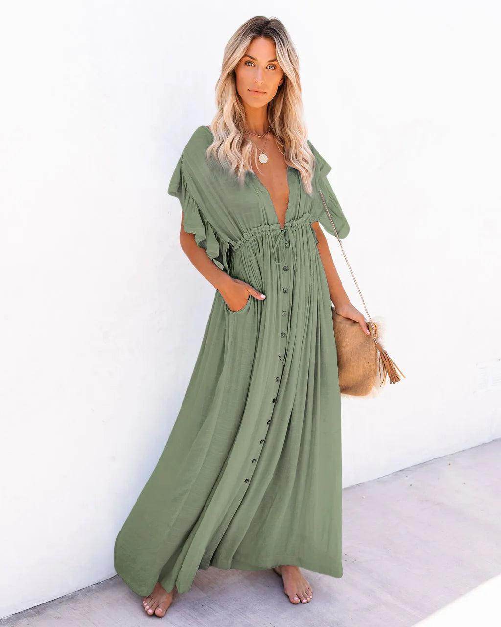 Long Bikini Cover Up V-Neck Kimono Beach Dress - P12 Hub Europe