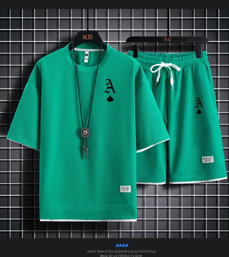 Men's casual and fashionable sportswear, summer outdoor short-sleeved T-shirts and sports shorts, and daily casual two-piece set