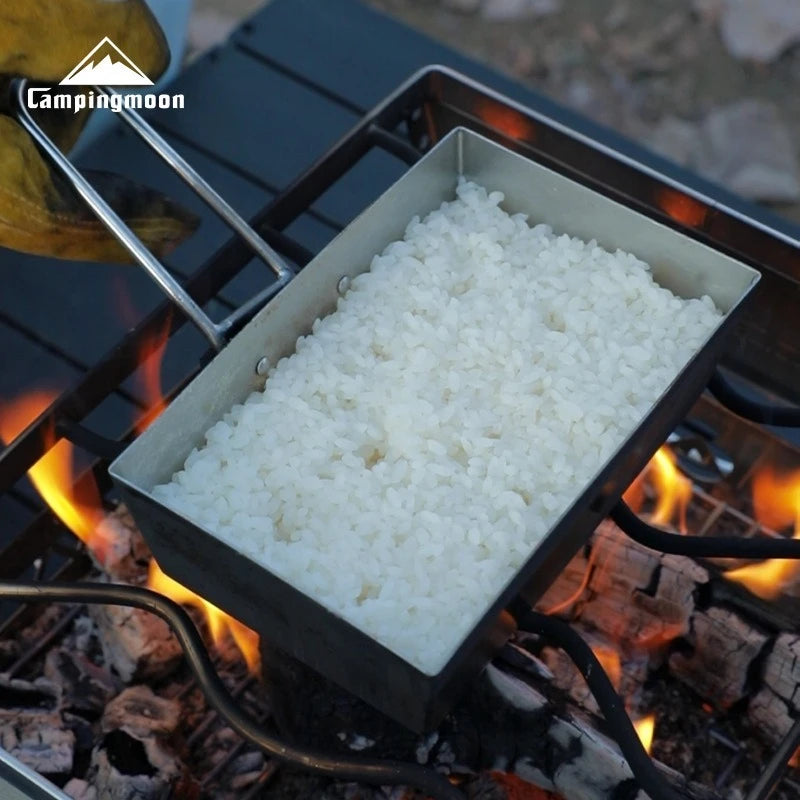 CAMPINGMOON Portable Thickened Stainless Steel Camping Picnic Cookware with Deepened and Detachable Handle, Steak Frying Pan