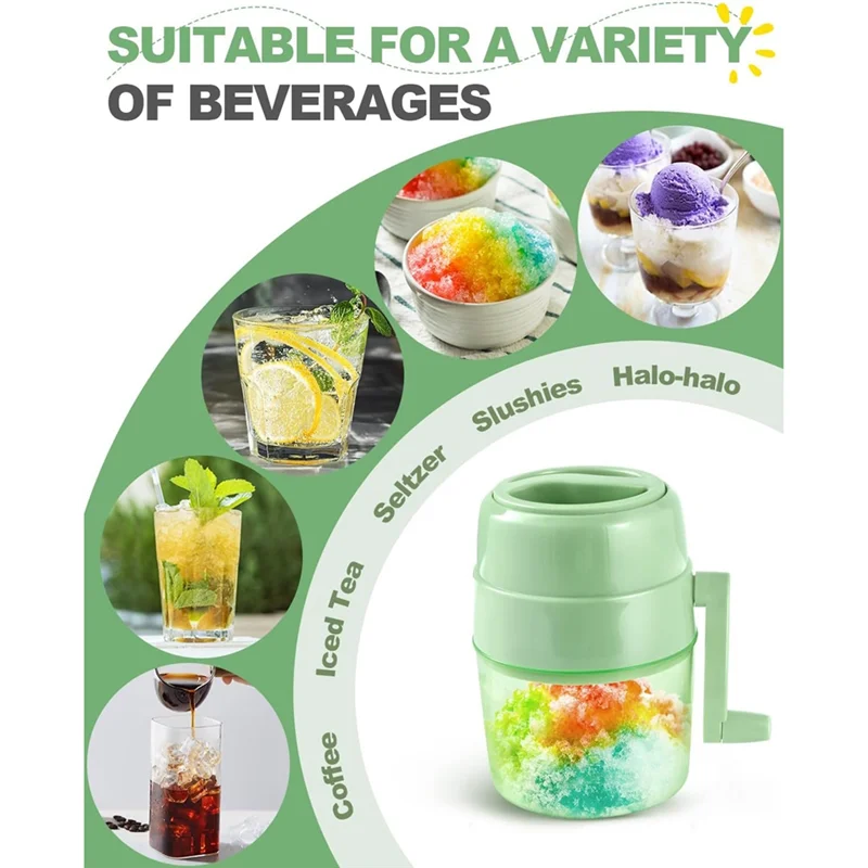 A74U Snow Cone Machine Shaved Ice Machine Manual Ice Shaver Machine Double Stainless Steel Blade Ice Crusher