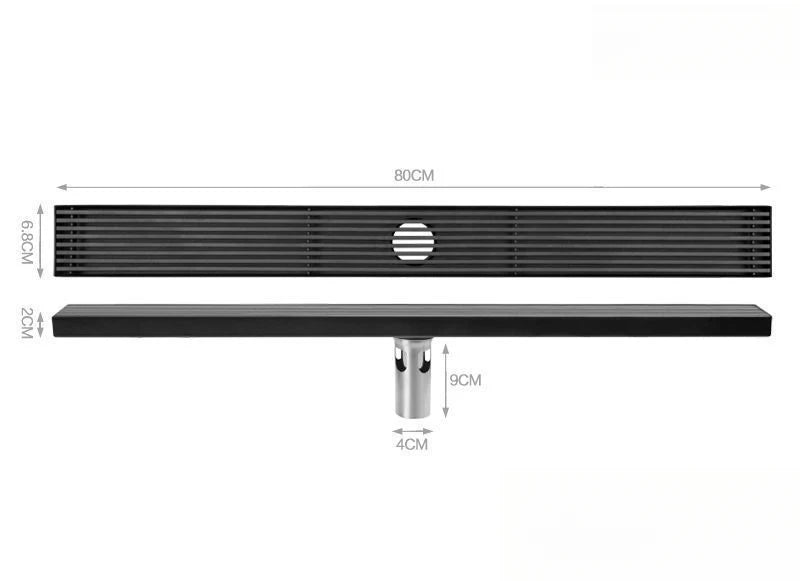 Long black floor drain stainless steel extended floor drain shower room outdoor large displacement drainage long