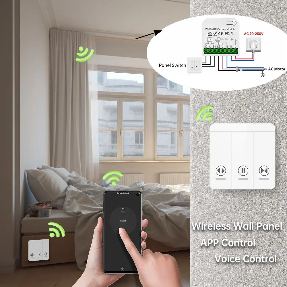 Tuya Smart Life Curtain Switch Wifi Rf Roller Shutter Module 433mhz wall panel Transmitter,for Garage Door Window Blinds Alexa