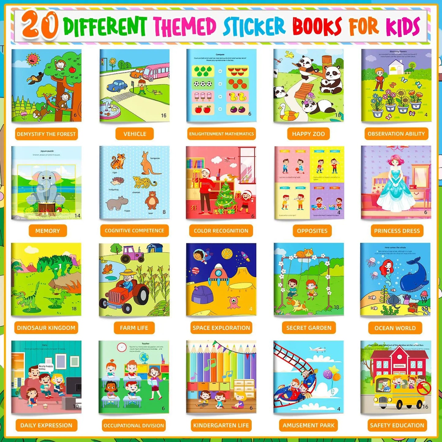 Cognitive Game Kawaii Sticker Book Educational DIY Hand-on Puzzle Cartoon Animals Life Skill Learning Toddler Toys For Kids