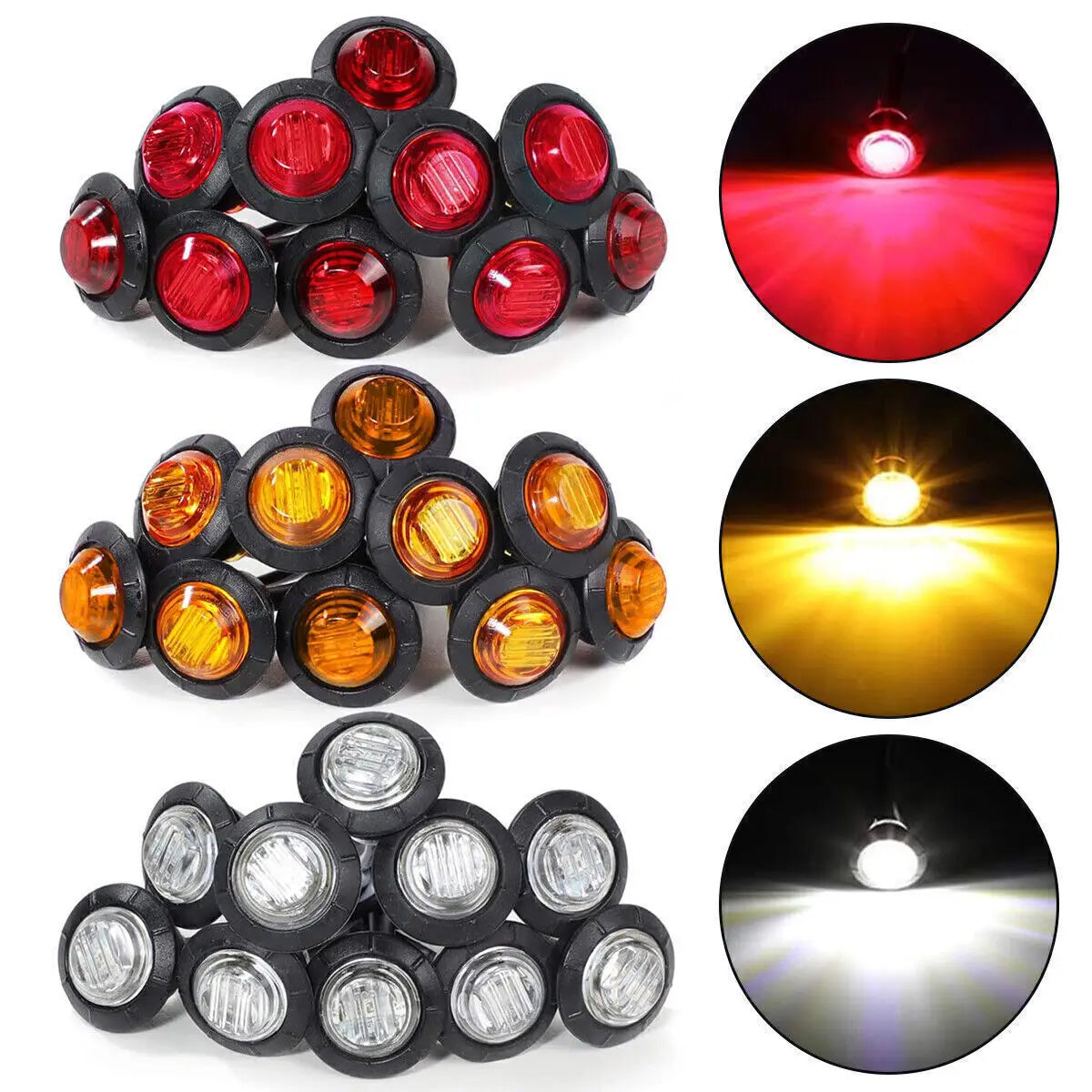 10pcs 3LED Round Tralier Side Marker Light 12V-24V for Truck Clearance Light Turn Signal Lamp Indicators