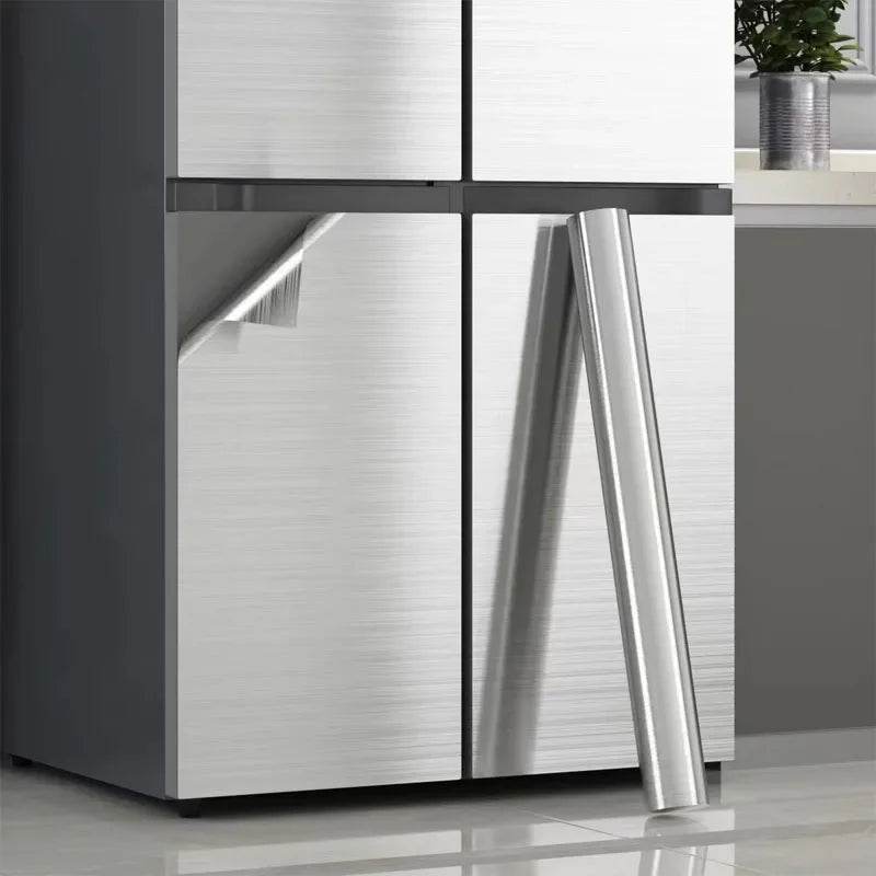 Decorative waterproof fireproof self-adhesive wallpaper 40cm brushed silver refrigerator living room kitchen countertop - P12 Hub Europe