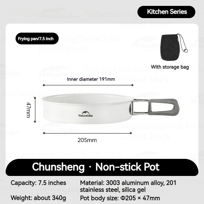 Naturehike Ceramic Non-Stick Tableware Water Kettle Frying Pan Pot Kitchenware Outdoor Camping Picnic Stainless Steel Cookware