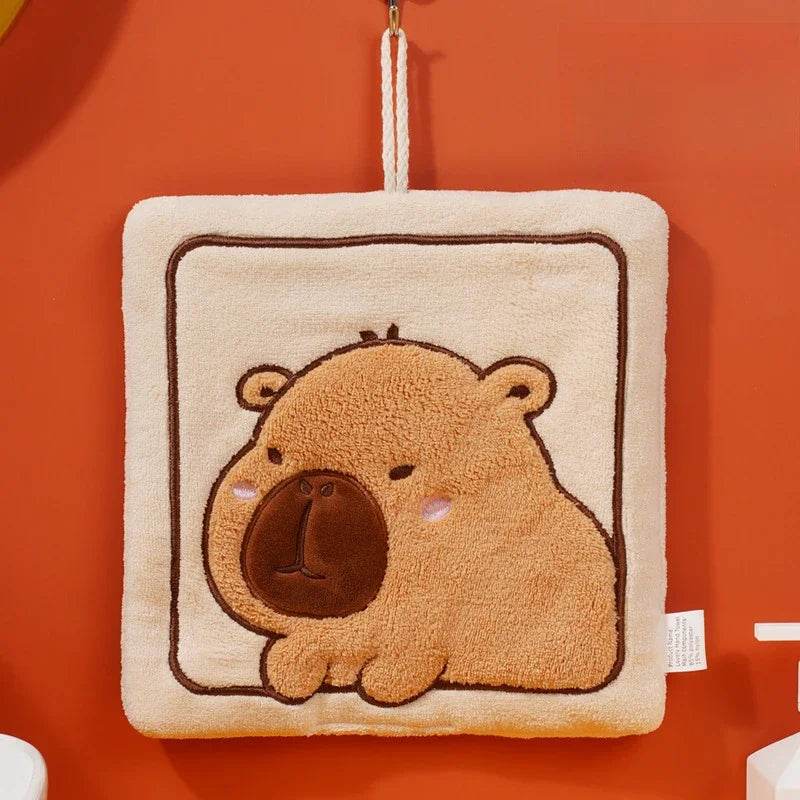 Kawaii Kapibara Hand Towel Thickened Coral Fleece Embroidered Towels Cute Hand Cloth Kitchen Children's Handkerchief Towel - P12 Hub Europe