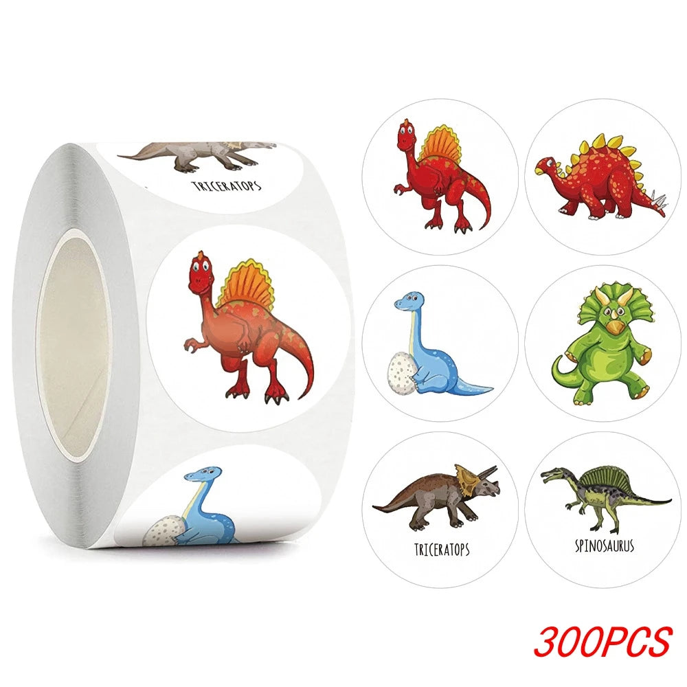 100-500pcs 1'' Round Dinosaur Stickers for Kids Teacher Reward Stickers School Supplies Animal Incentive Roll Sticker for Home