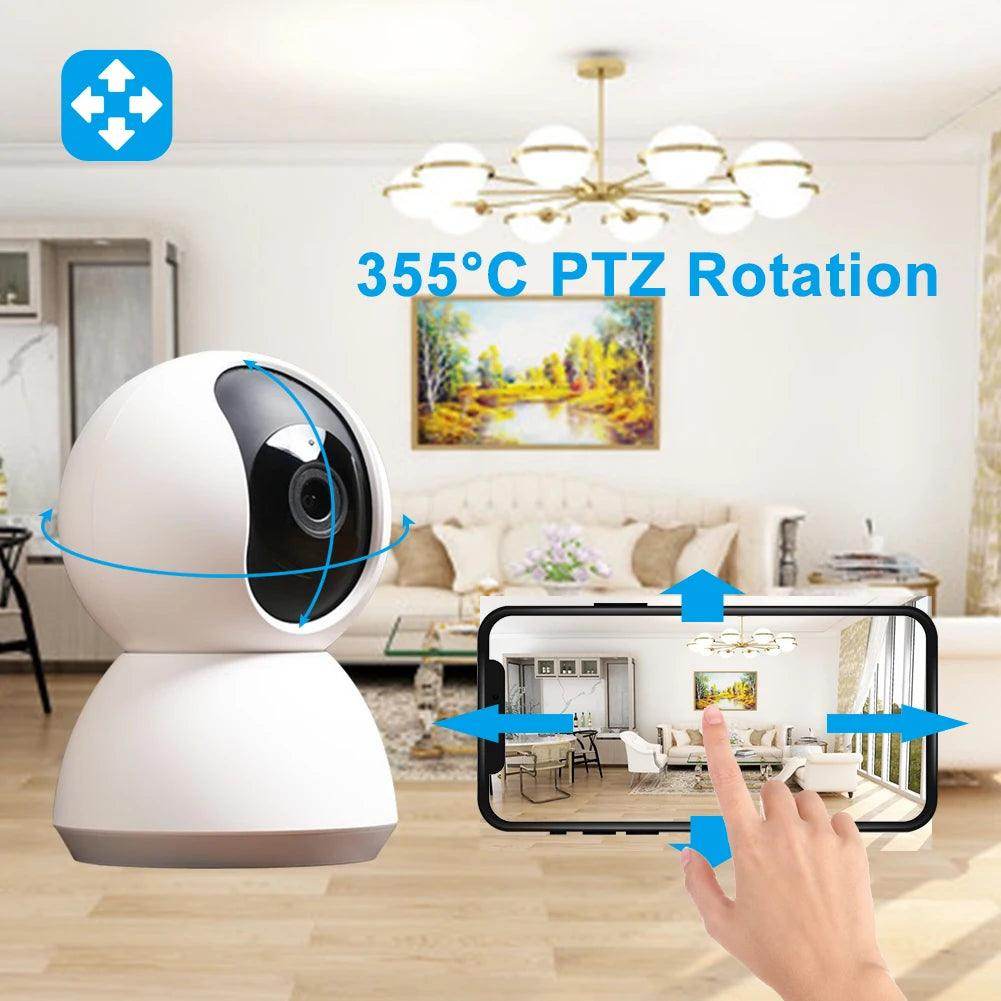 Indoor WiFi PTZ Camera 1080P 360°, AI Track, Night Vision - P12 Hub Europe