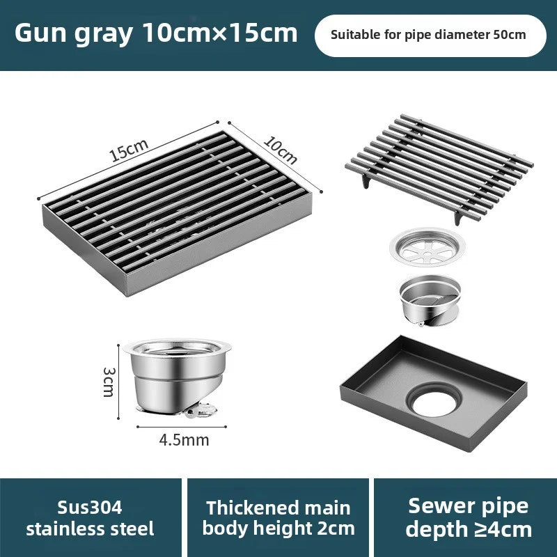 Bathroom high drainage floor drain, outdoor large-diameter thickened 304 stainless steel floor drain