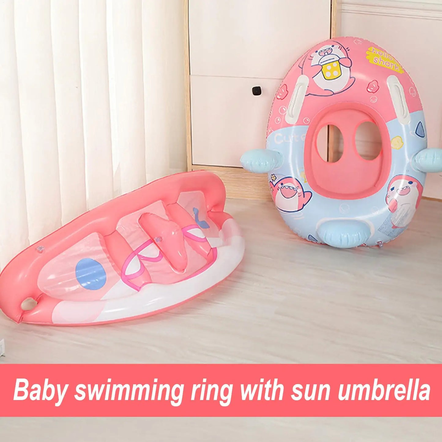Summer Baby Float with Canopy Baby Pool Tube with Canopy Sun Protection Kids Water Ring with Seat for 6-36 Months Boys and Girls