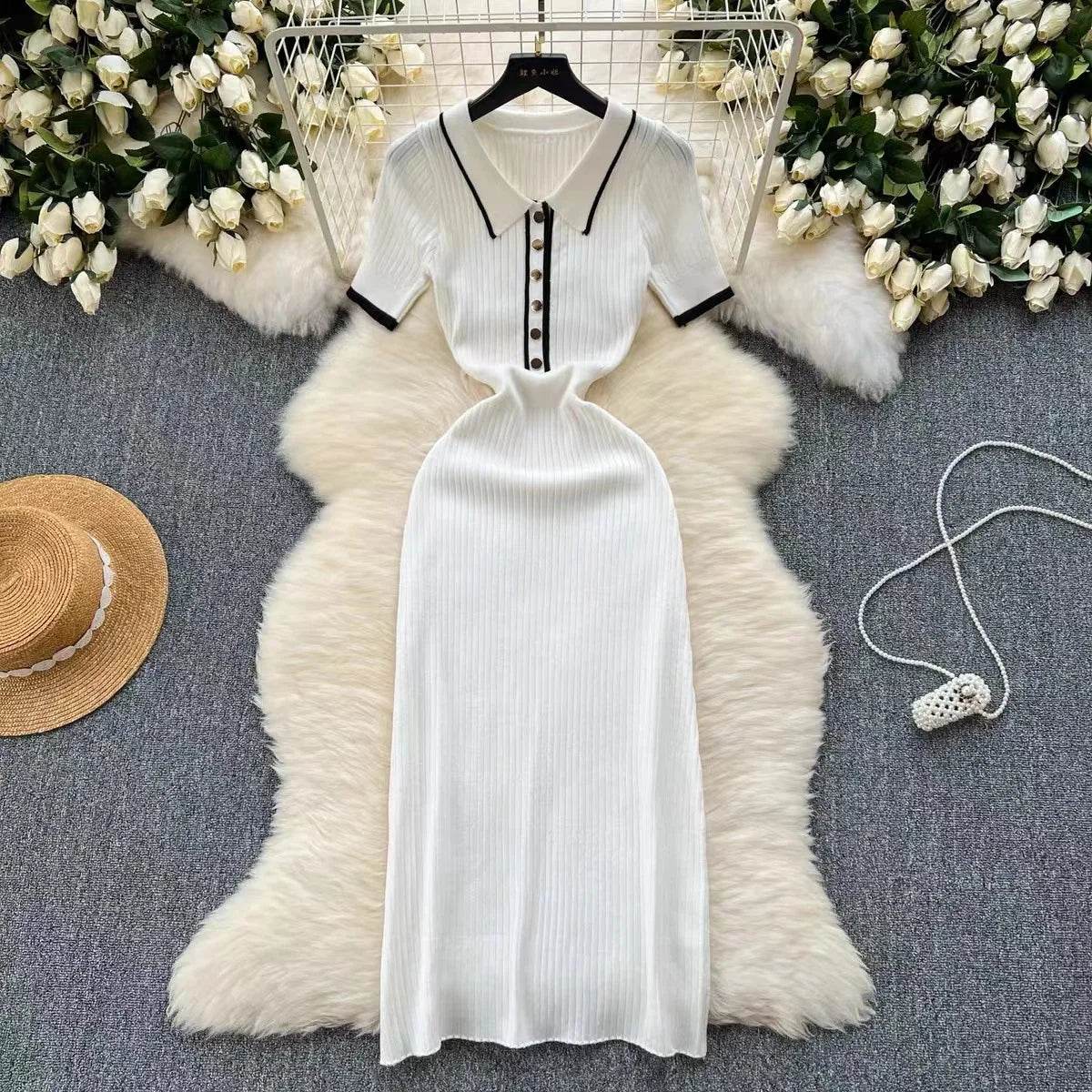 2025 Autumn White Knit Maxi Dress - Elegant Patchwork - P12 Hub Europe