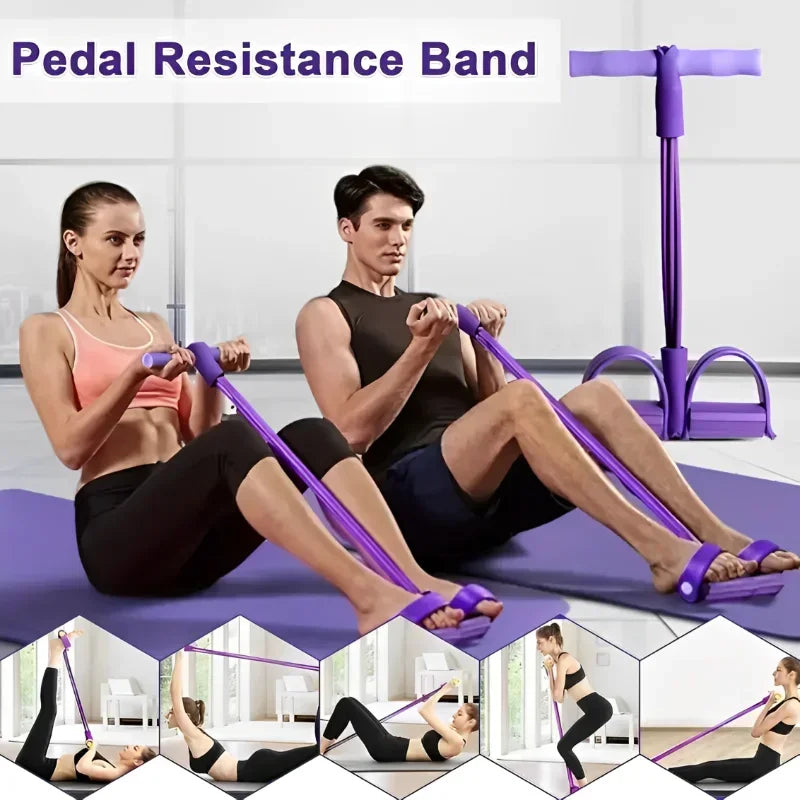 1PC Four-Tube Pedal Tensioner Multi-Functional Home Gym Fitness Equipment Yoga Abdominal Strengthening Elastic Band Tension Rope