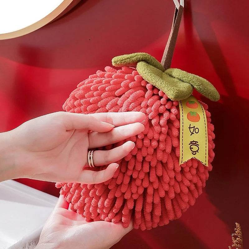 Cute Chenille Hand Towel Kitchen Bathroom Red Hand Ball with Hanging Loop Quick Drying Soft Absorbent Towel Home Tool - P12 Hub Europe
