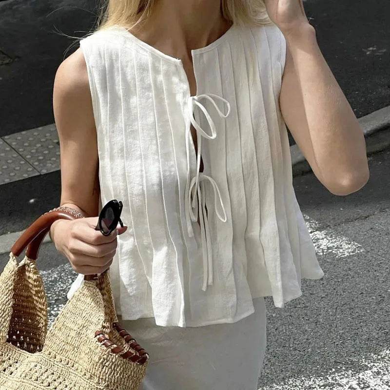 Women's Pleated Linen Crop Top - P12 Hub Europe