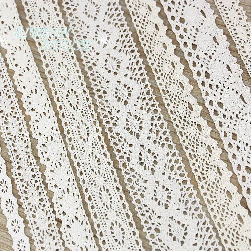 (5Meter/roll) White Beige Cotton Embroidered Lace Net Ribbons Fabric Trim DIY Sewing Handmade Craft Materials - P12 Hub Europe