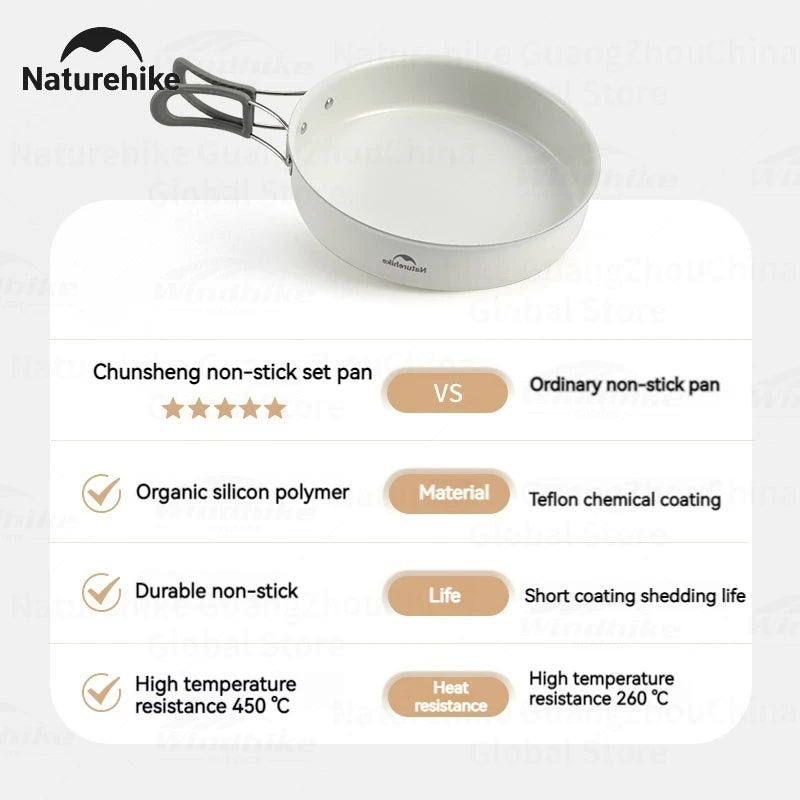 Naturehike Ceramic Non-Stick Tableware Water Kettle Frying Pan Pot Kitchenware Outdoor Camping Picnic Stainless Steel Cookware