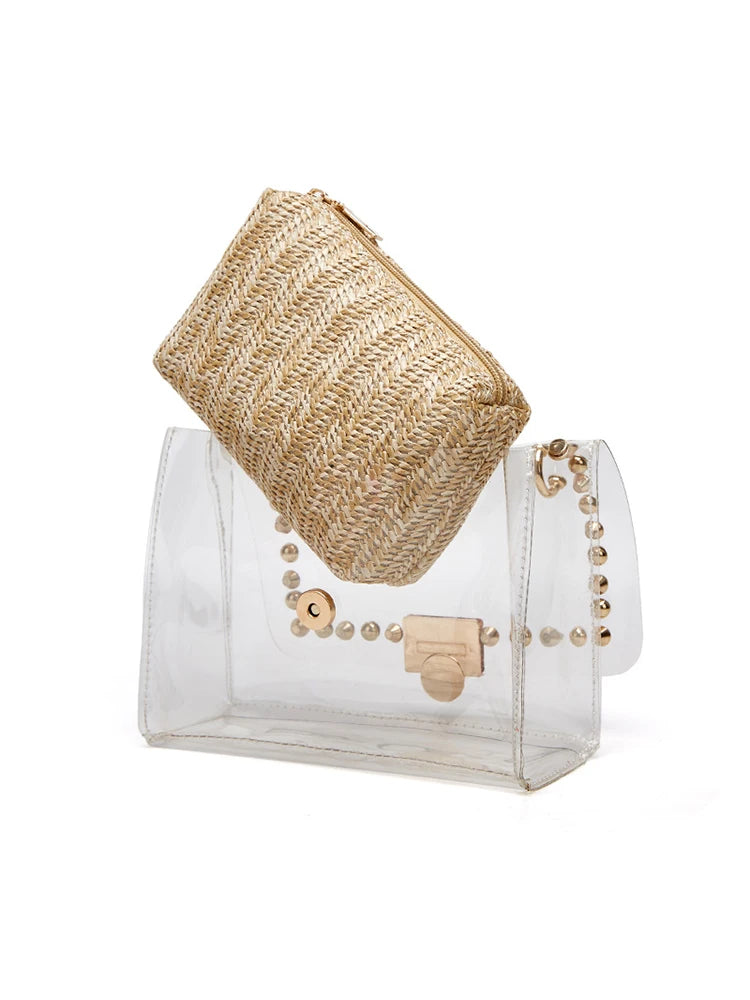 Fashion chain decorative waterproof PVC chain transparent shoulder bag Messenger bag transparent chain bag woven clutch bag