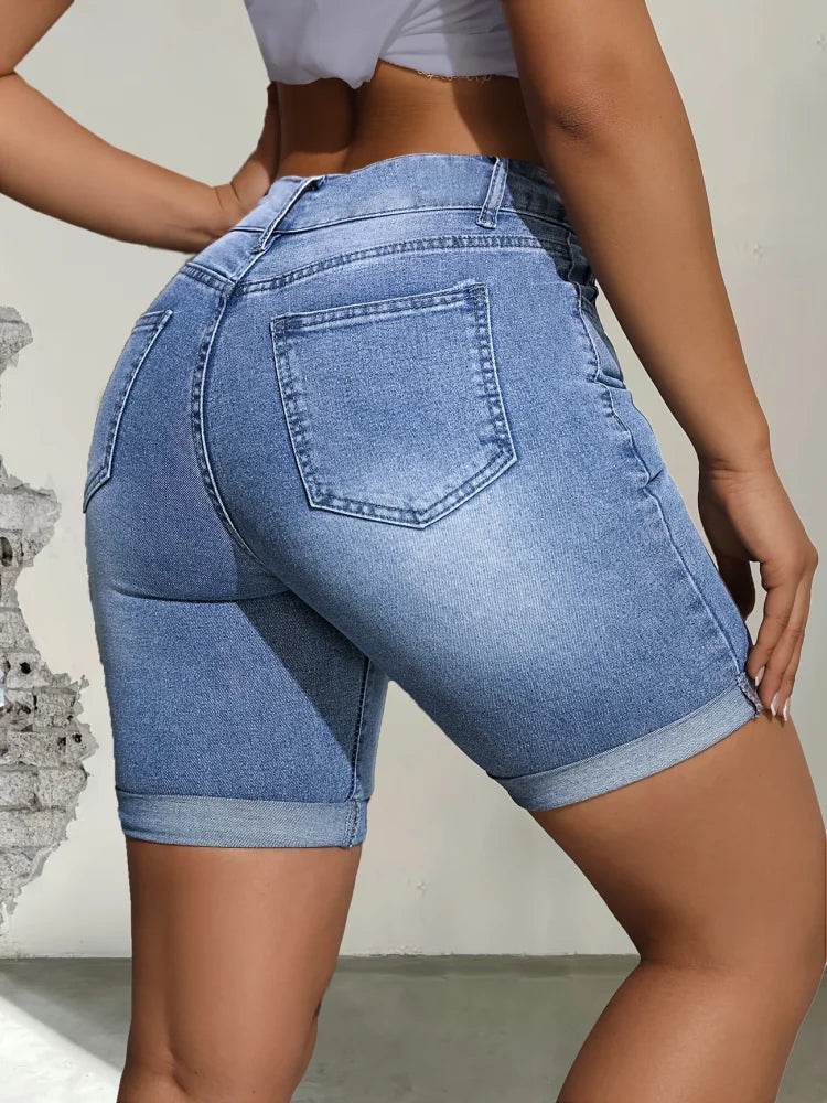 Blue Elastic Women's Jean Shorts - P12 Hub Europe